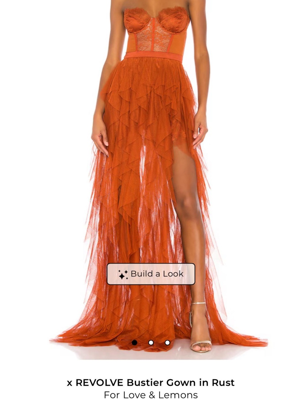 For Love And Lemons Rust Tulle Ruffled High-Slit Skirt- small
